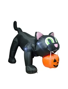 8 Fuß Halloween riesige schwarze Katze mit Kürbis aufblasbare LED Lichter Deko - Bild 1 von 5