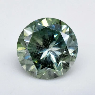 1.25 Ct Cyan Yellowish Green Moissanite 6 MM Round Faceted Brilliant Gemstone - Image 1 of 4