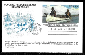 UX103 13c Postcard (1984) FREDERIC BARAGA THE DISCOVERER FDC FROM KMC VENTURE - Picture 1 of 1