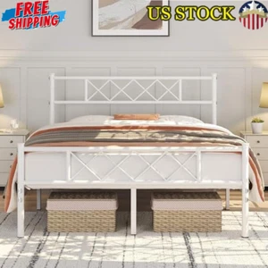 Queen Platform Bed Frame Steel Slats Headboard Footboard Under Bed Storage New - Picture 1 of 6