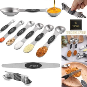 8pc Magnetic Measuring Spoons, Stainless Steel Stackable Dual Sided Dry & Liquid - Picture 1 of 9