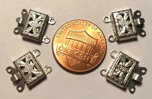 Lot of 4 Silver Tone Metal 2 Strand Box Clasps 10.2mm Long & 7.1mm Wide - Picture 1 of 2