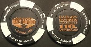 Old Glory Harley Davidson® in Laurel, MD 110 Yr. Annivers. Poker Chip Black/Whte - Picture 1 of 1