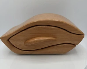 Reduced! Hand-Carved Wooden Box, Fish-shaped Mid Century Modern Trinket Jewelry - Picture 1 of 4