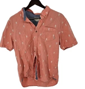Camisa Vans Off The Wall Botón Para Hombre Talla Mediana Naranja/Salmón Piña Calaveras  - Imagen 1 de 4