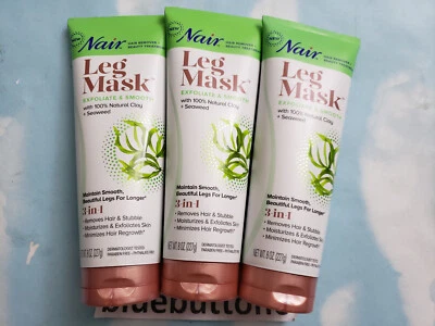 LOT(3) NAIR HAIR REMOVER + BEAUTY TREATMENT 3IN1 LEG MASK CLAY+SEAWEED  8 OZ - Image 1 of 2