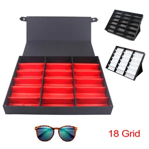 Eyeglass Case 18 Grids Display Storage Box Eyewear Sunglasses Organizer Holder - Picture 1 of 16