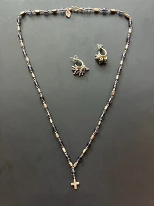 Me & Ro 925 Silver Iolite necklace w/tiny cross, matching earrings warn 1x-photo - Picture 1 of 5