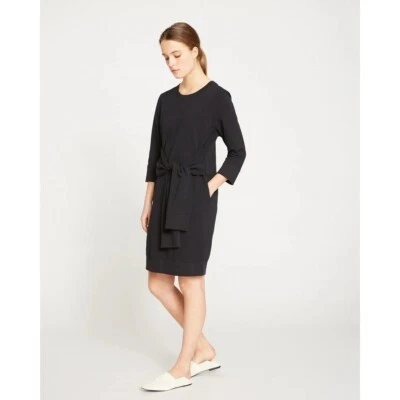 Universal Standard Classic Terry Tie Sweatshirt Dress Black M Casual Stretch - Image 1 of 4