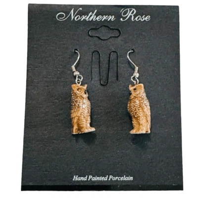 Pendientes colgantes de búho pintados a mano de porcelana rosa del norte JE034 NUEVOS Foto 1 de 4