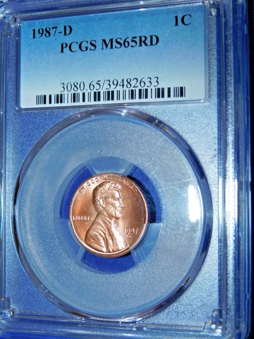 1987-D 1C RD Lincoln Memorial Cent-PCGS #3080 Grade MS65RD--543-1 Cover