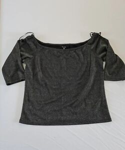 Ladies Blouse Simply Be Size 18 Short Sleeve Boat Neck Black Mix 9790