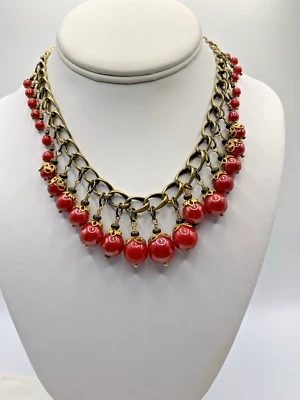 ¡DIVERTIDO! Grueso Collar Ajustable BOHO Cuentas Rojas 16-18" Foto 1 de 4
