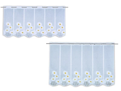 Nach Maß Scheibengardine Jacquard Bistrogardine Margerite gelb weiß Höhe 45/60cm - Bild 1 von 4