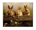 Bunnies Oil Painting Printed On Canvas-Rabbit Art Prints-Vintage Home Wall Decor