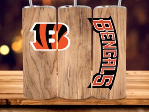 Holzmaserung Cincinnati Bengals Edelstahl NFL Becher & Metall Strohhalm - 20 Oz - Bild 1 von 3
