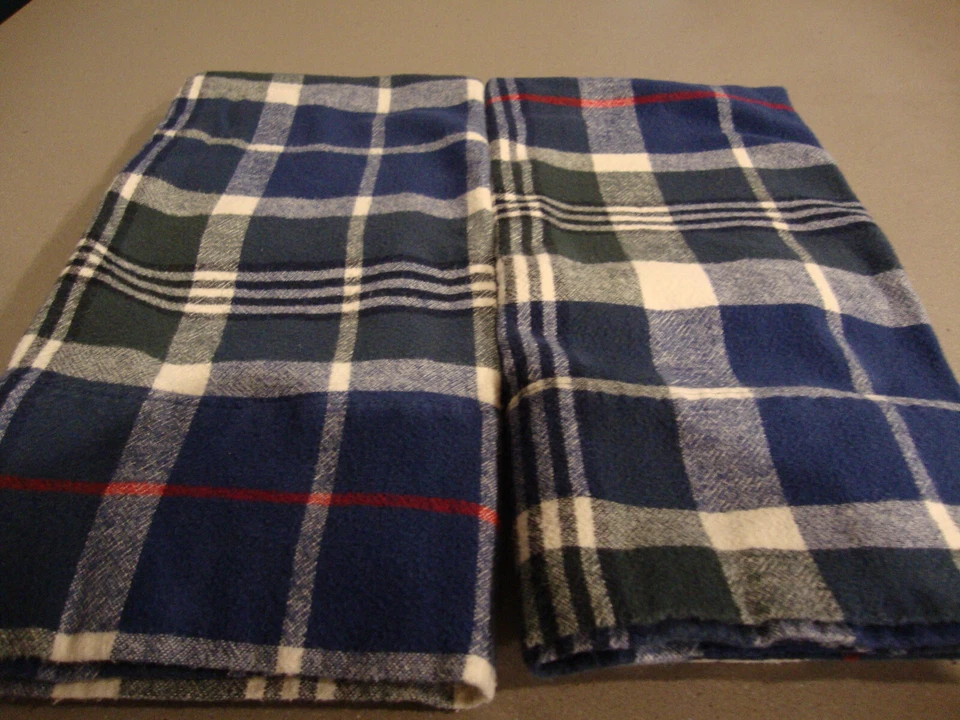 PAR DE FUNDAS DE ALMOHADA DE FRANELA DE ALGODÓN A CUADROS AZUL MARINO -20 X 31 pulgadas Foto 1 de 1