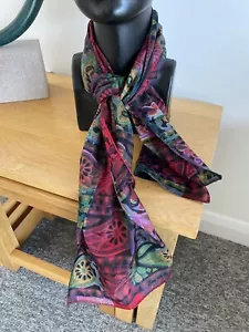 Indian Hand hemmed Pure Silk Rectangular Scarf Bold Red Black Beige 44" x 11" - Picture 1 of 8