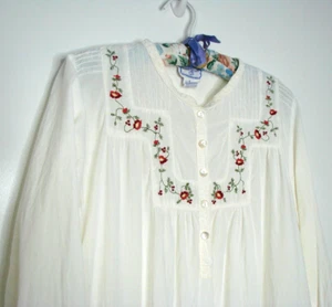 April Cornell White Cotton Long Nightdress Gown Nighty Size M Embroidered Floral - Picture 1 of 13