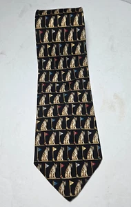 Vintage Brooks Brothers blaue Seidenkrawatte Tiger & Golf Made in USA 3,75" x 57" - Bild 1 von 7