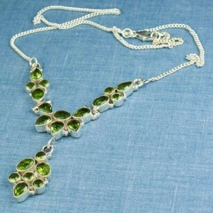 Handcrafted FACETED GREEN QUARTZ NECKLACE 925 STERLING SILVER Jewelry+ FREE GIFT - Picture 1 of 7