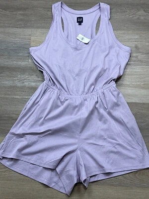 GAP Romper Racer Back Open Back With Pockets Lavender Purple Size L  NWT - Image 1 of 4