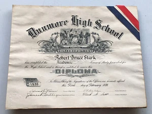 Antique DUNMORE, PA HS DIPLOMA - ROBERT STARK CLASS OF 1935 -16x20" **MUST SEE** - Picture 1 of 3