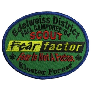 Edelweiss District Fall Camporee '04 Fear Factor Patch BLU Bdr (ZA770) - Picture 1 of 2