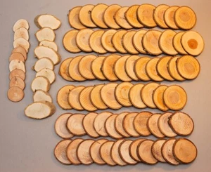84 Stück Astscheiben, Holzscheiben - (Apfel, Tanne, Rosenholz, Hartholz) - Bild 1 von 6