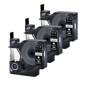 3PK White on Black Compatible 12mm Label Tape For DYMO D1 45021 LM 300 350D 360D - Picture 1 of 11