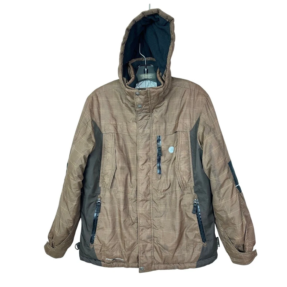 ZeroXPosur Boys Youth Brown Plaid Winter Ski Coat Jacket XL 18/20 Hood Cargo  - Image 1 of 4