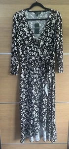 Ralph Lauren Size M 12 14 Black White Floral Faux Wrap Midi Tea Dress Bnwt BE5 - Picture 1 of 11