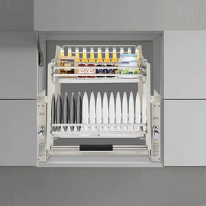 Pull Down Cabinet Organizer Pull Out Cabinet Wall Shelf Spice Dishes Rack 2-Tier - Picture 1 of 16