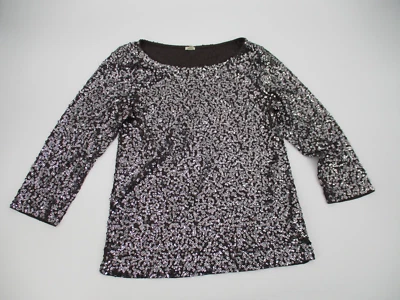 J Crew Womens Top Medium Brown Size Medium Sequin Blouse Cotton Linen Preppy - Image 1 of 4
