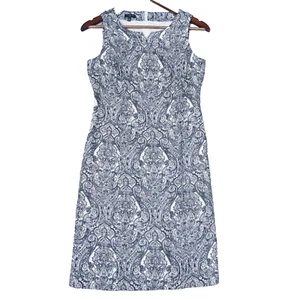 Talbots Sheath Dress Women's 4 Petite Beige Black Paisley Sleeveless Preppy - Picture 1 of 14