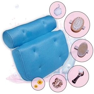 Bathtub Pillow Relax Neck Back Support 9 pcs Bath Spa Set Comfy Headrest Blue - Picture 1 of 5