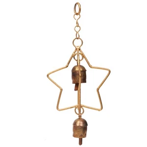 Handcrafted 2 Bells Star Wind Chimes Ethnic Decor Positive Energy and Serenity - Picture 1 of 5