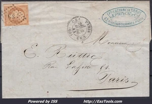 FRANCE N°13B SUR LETTRE AVEC BUREAU DE PARIS CS ROMAIN + CAD DU 03/04/1862 - Picture 1 of 2
