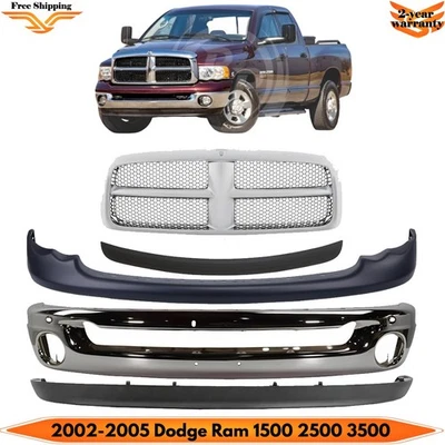 Front Bumper Chrome & Grille Assembly Kit For 2002-2005 Dodge Ram 1500 2500 3500 Foto 1 de 4