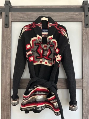 Ralph Lauren Abrigo de Lana Seater Azteca Suroeste Negro Rojo Blanco Mujer Mediano Foto 1 de 4