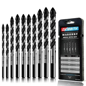 10-Piece Masonry Drill Bits Set for Tile Glass Ceramic Brick Wood, 1/8 to 1/2 In - Picture 1 of 12