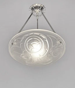 L'ELF & DEGUE : FRENCH 1930 ART DECO PENDANT CHANDELIER lamp muller era - Picture 1 of 7