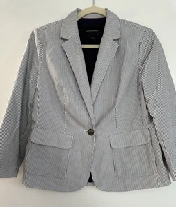 Banana Republic White & Blue Preppy Pinstripe Jacket Blazer Cotton, Pockets S/6 - Picture 1 of 4