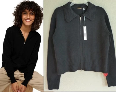 ELIE TAHARI $425 Size L Full Zip Collared 100% Cashmere Cardigan Sweater Black - Image 1 of 4