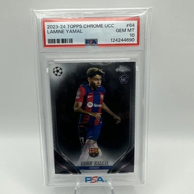 2023-24 Topps Chrome UEFA Club Competitions Lamine Yamal #64 (RC) PSA 10 Gem 💎 - Image 1 of 2