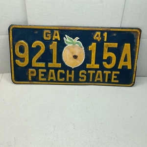 Placa de matrícula de Georgia 1941 Peach State Tag # 921 15A - Imagen 1 de 3