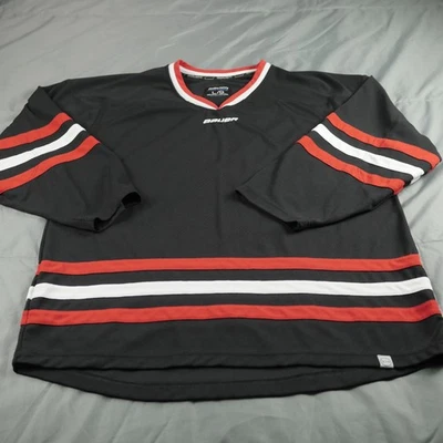 Bauer Team Hockey Jersey Mens Large Black Red 37.5 Polyester Senior Shirt - Image 1 of 4