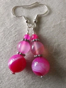 Sterling Silver Rose Banded Agate Earrings Bn - Picture 1 of 1
