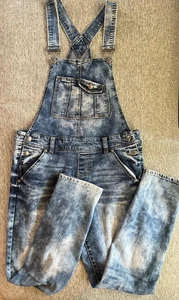 Juniors Size 7 Blue Spice Blue Jean Bib Overalls Distressed Retro Y2k Pockets - Picture 1 of 13