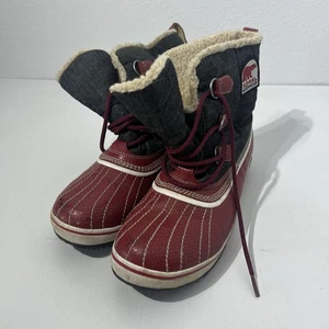 Sorel Duck Stiefel Damen 10 Tivoli Denim rot wasserdicht Regen Schnürstiefelette - Bild 1 von 8